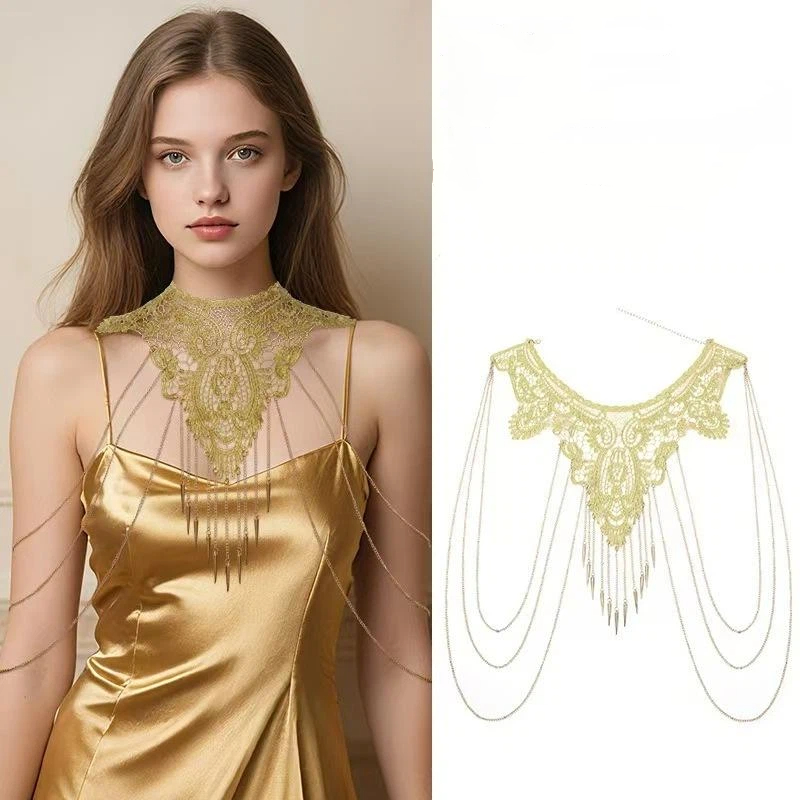 Body Jewelry Necklace - Gouden kantversiering meerlaagse modieuze kwastketting voor